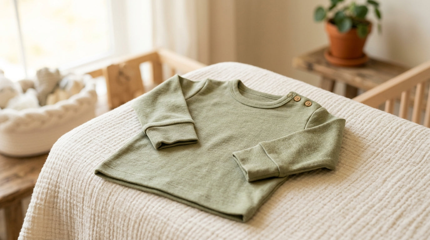 Baby wearing a lightweight long sleeve bodysuit on a summer day