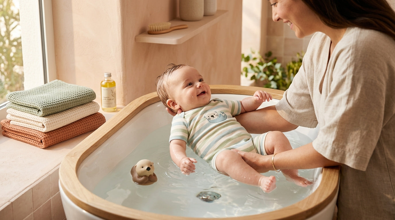 Portland dad holding an eleven-month-old baby otter in a community swimming pool wrapped in a towel.