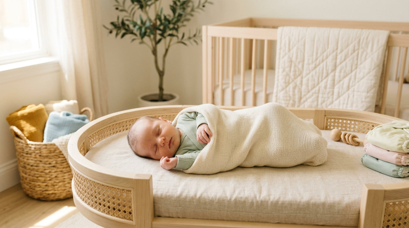 A sleeping newborn baby wrapped in a soft blanket