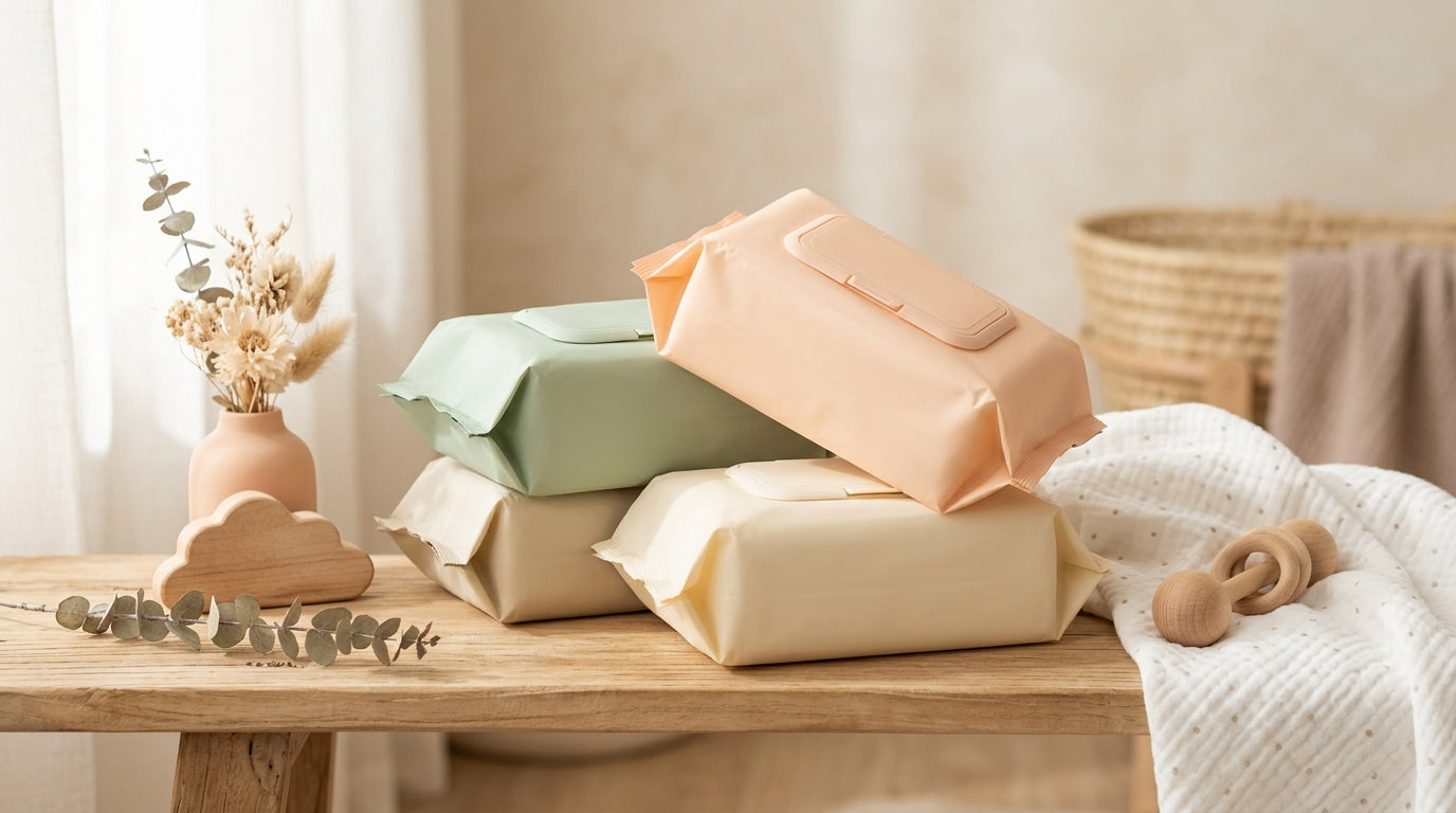 Pediatric nurse reviewing bulk infant cleaning wipes on a dark background