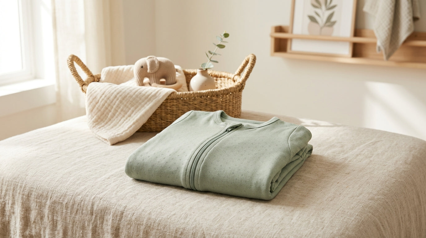 A baby sleeping safely in a crib wearing a comfortable sleep sack without any loose blankets