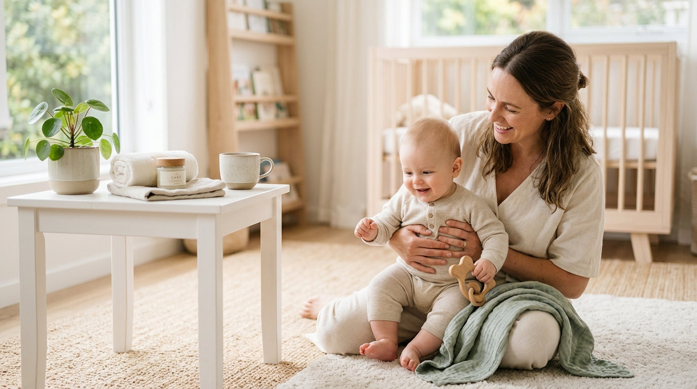 Stressed mom looking at her phone searching for local baby care options