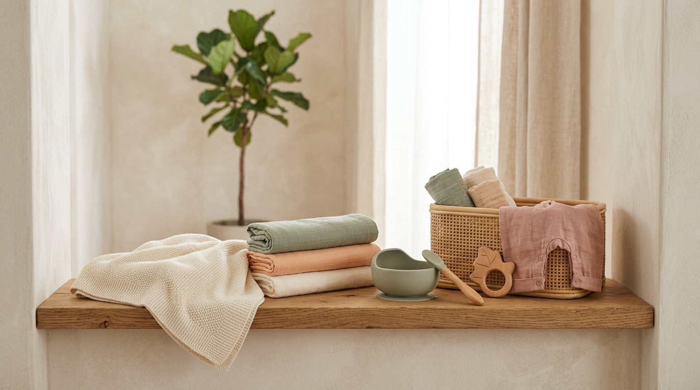 Sarah holding a giant iced coffee looking terrified in the middle of a crowded baby convention center.