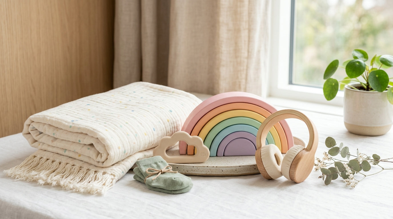 Tired mom sitting on the floor with a dog and baby gear scattered around