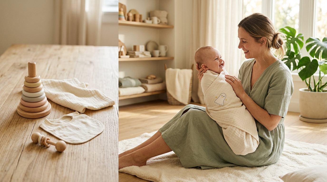 Tired mom drinking coffee on the floor while a toddler runs past