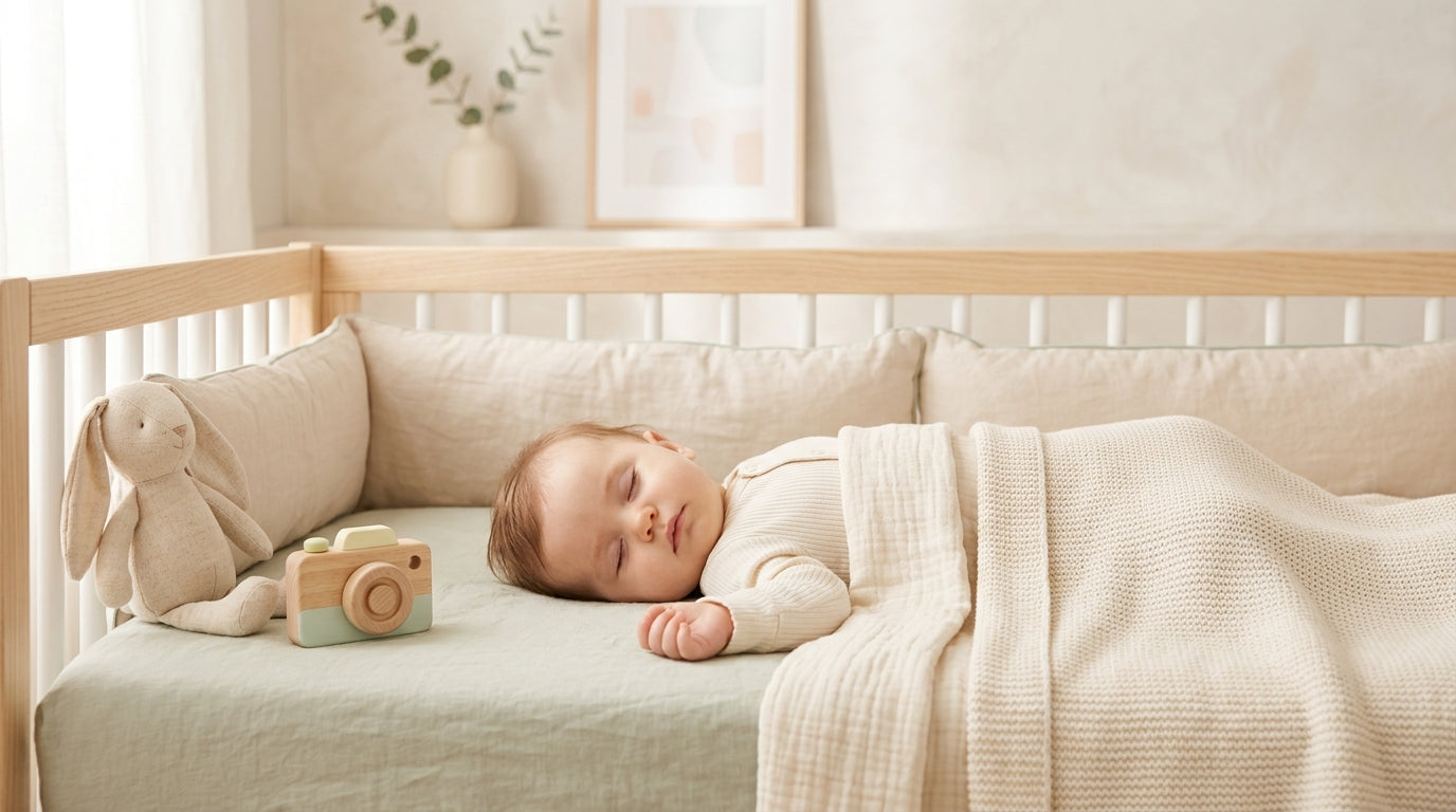 A stressed dad holding a tablet showing a children's video to a baby