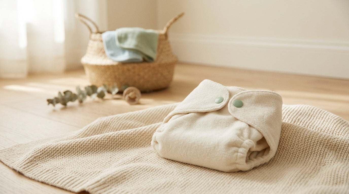 Stressed mom looking at a messy baby diaper while holding a cup of coffee.