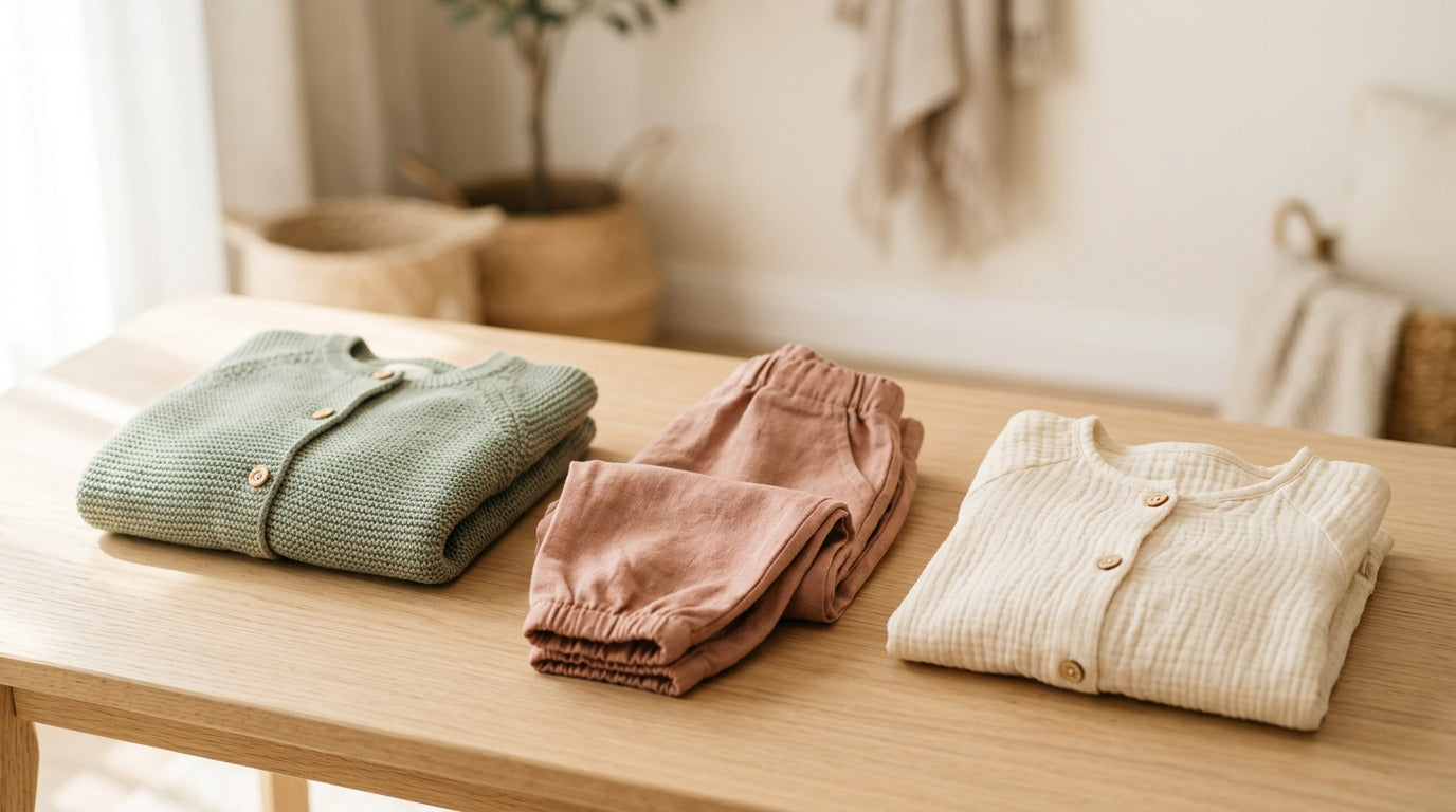 Baby wearing a nachhaltige mode organic bodysuit covered in sweet potato puree