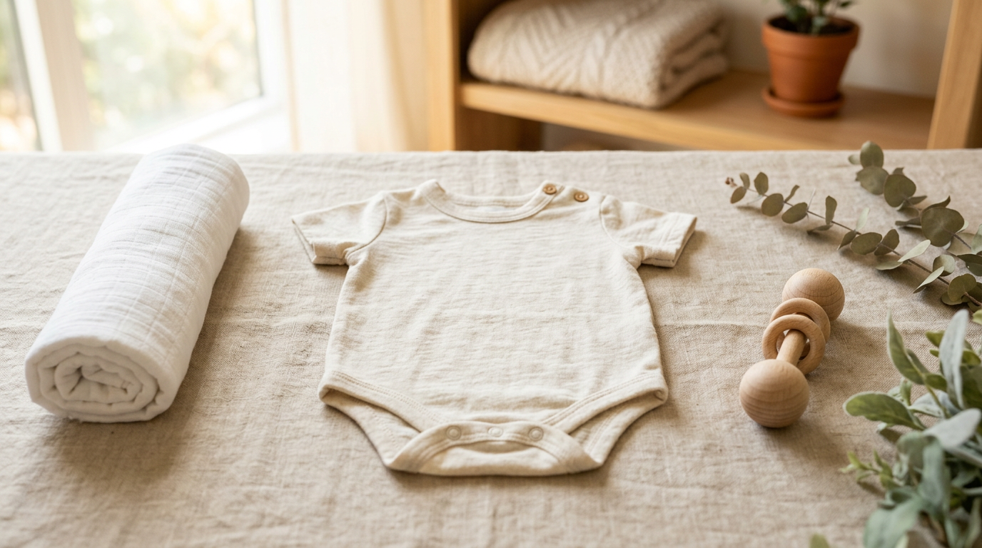 A pile of stained and clean baby bodysuits sitting next to a laundry basket on a messy bedroom floor