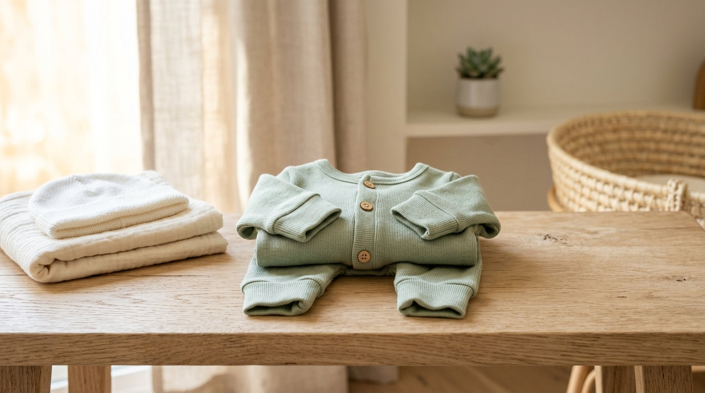 Tiny premature infant in NICU incubator wearing soft organic preemie clothes surrounded by monitors and wires