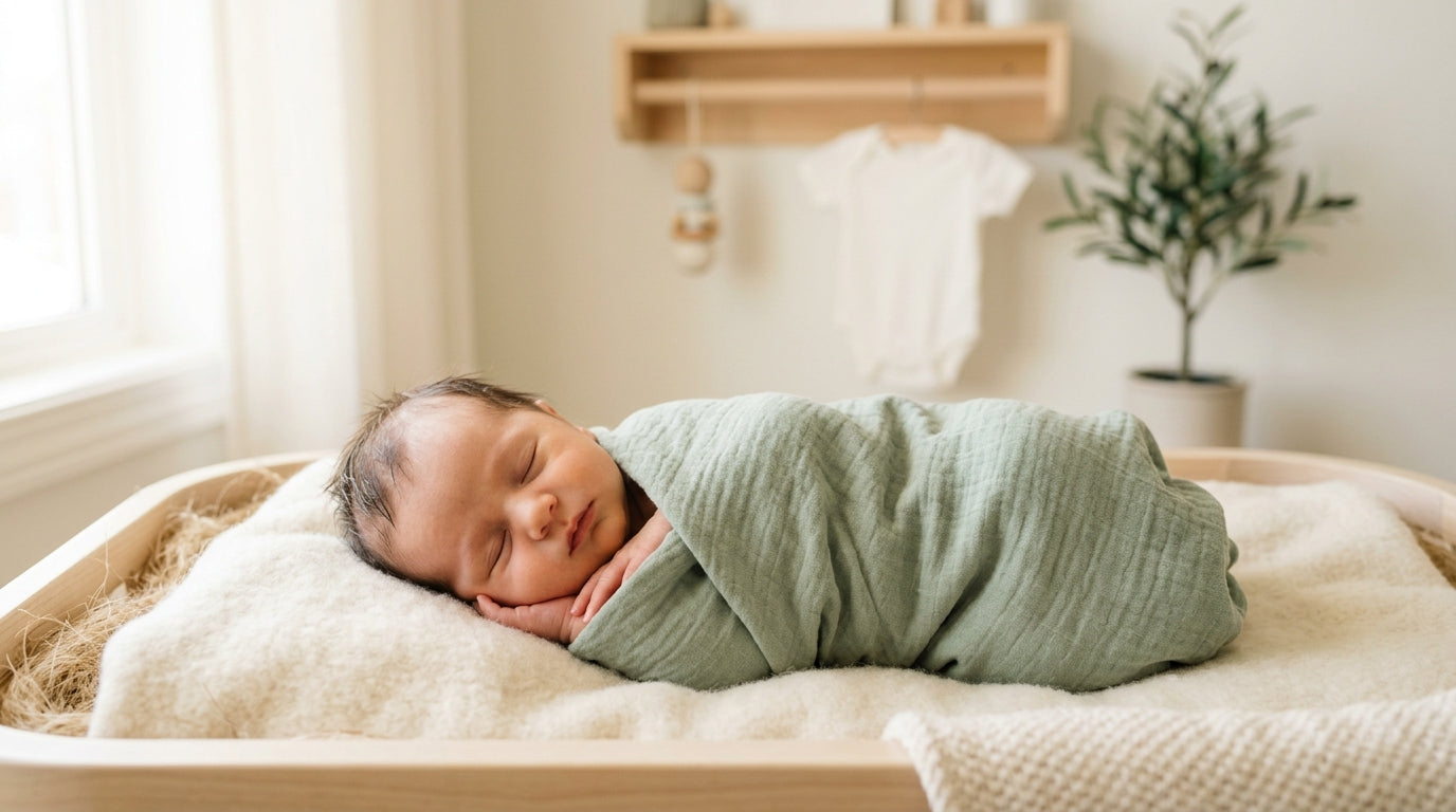 A tired mom holding a baby and a cup of coffee looking overwhelmed