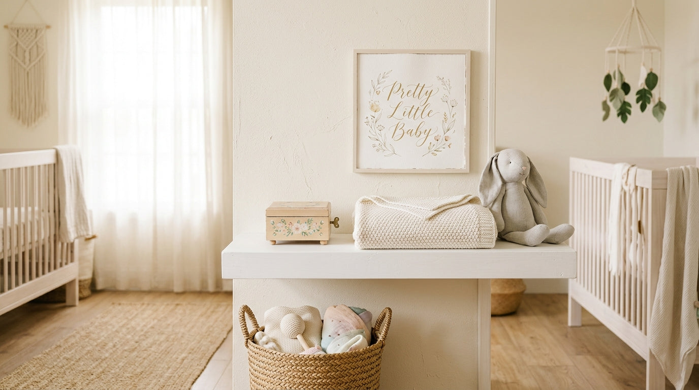 Baby in organic cotton sleeping peacefully while listening to vintage music