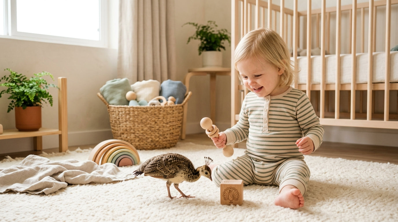 London dad holding a peachick and two toddlers