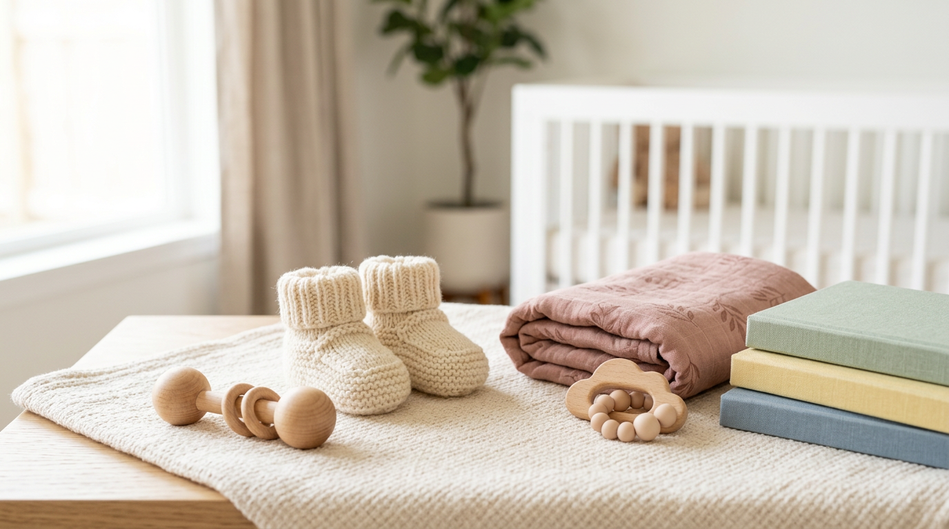 Mom looking at her phone holding a baby and a credit card