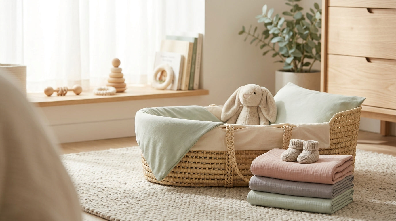A simple wooden memory box sitting on a bedside table