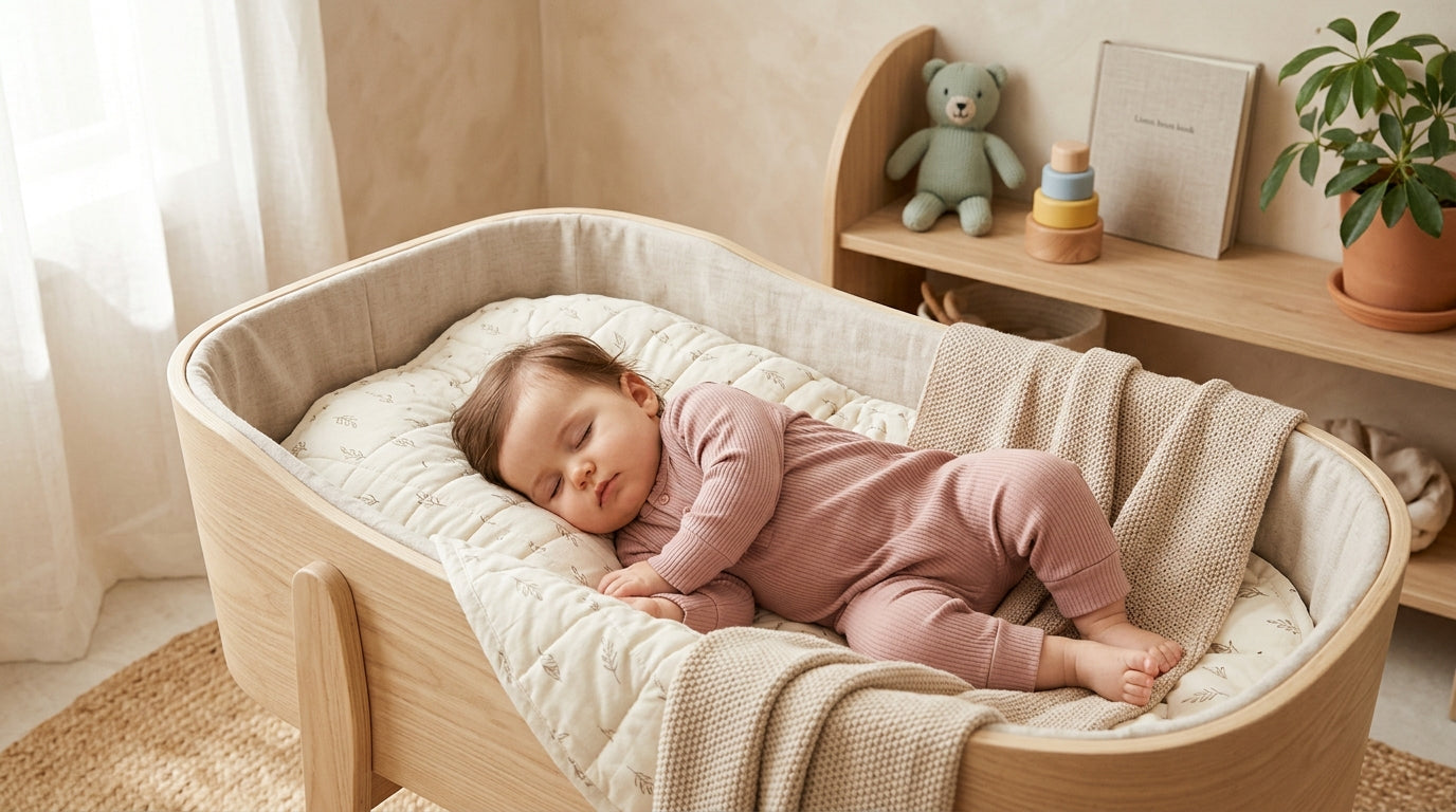 A tired mom holding coffee while looking up rora baby monster info on her phone.