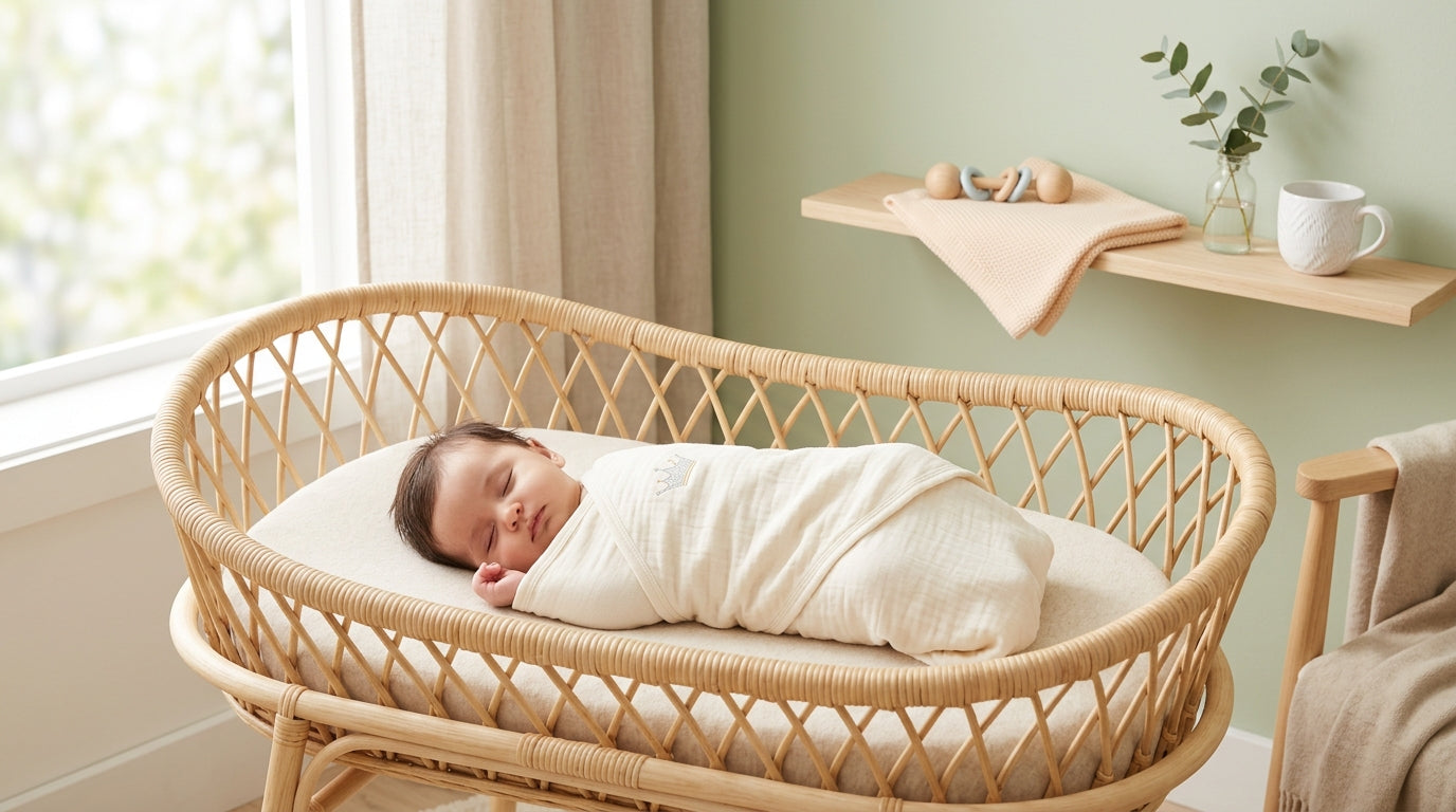 A tired dad surrounded by baby gear looking at the morning news