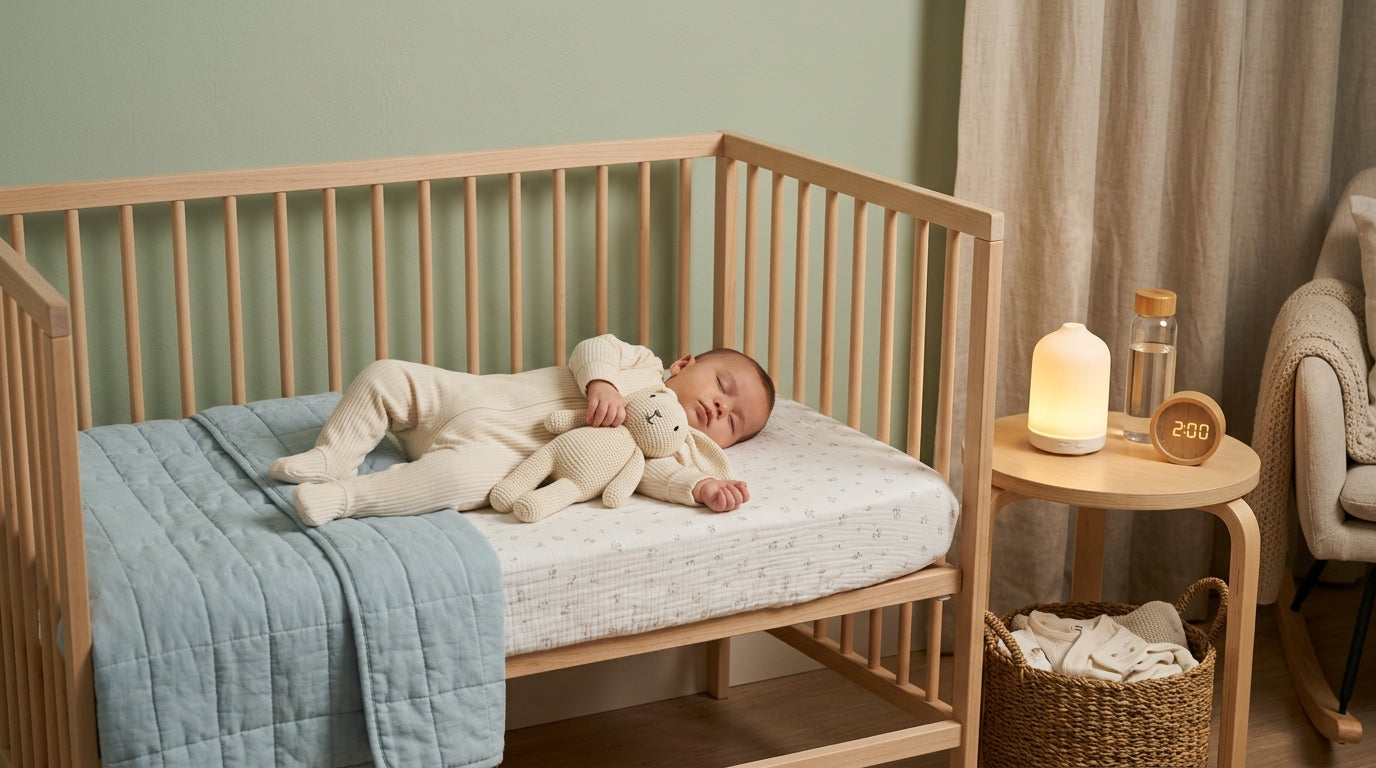 Tired Portland dad soothing his crying ruka baby monster with a plush toy