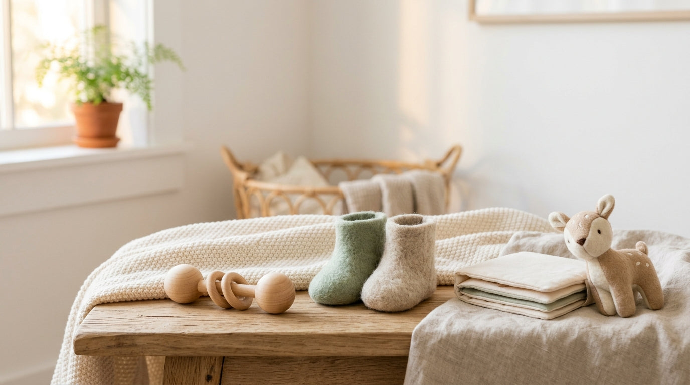 Two toddlers destroying a living room while holiday music plays in the background.