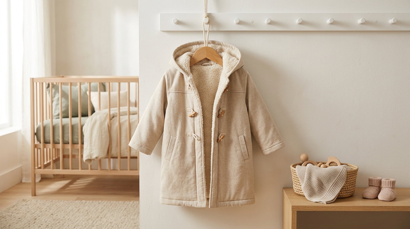 Baby in a car seat wearing a safe thin organic cotton long sleeve bodysuit