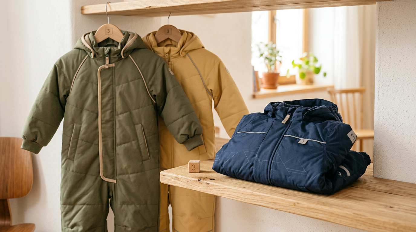 Ein kleiner Junge im Skianzug sitzt lachend im Schnee