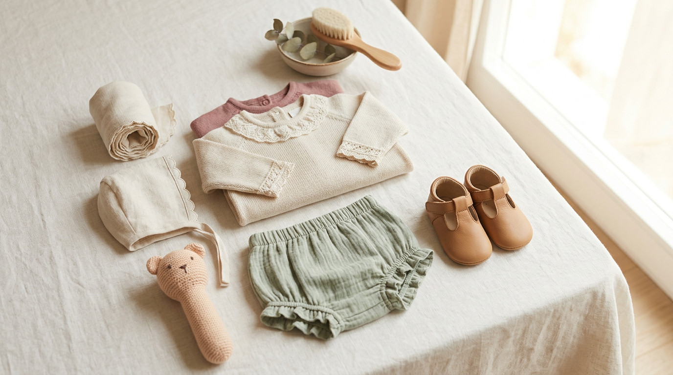 Toddler twins wearing traditional Spanish baby clothes sitting on a rug
