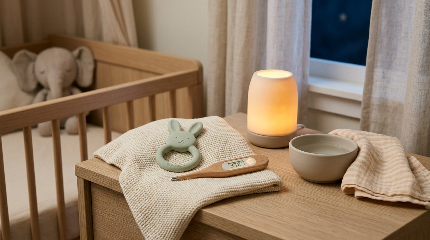 Exhausted mom pacing the living room holding a crying baby in the middle of the night