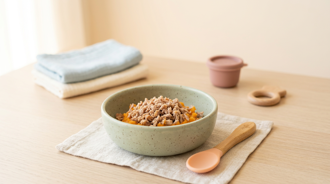 Toddler holding a clean rib bone sitting on a bamboo blanket on the grass