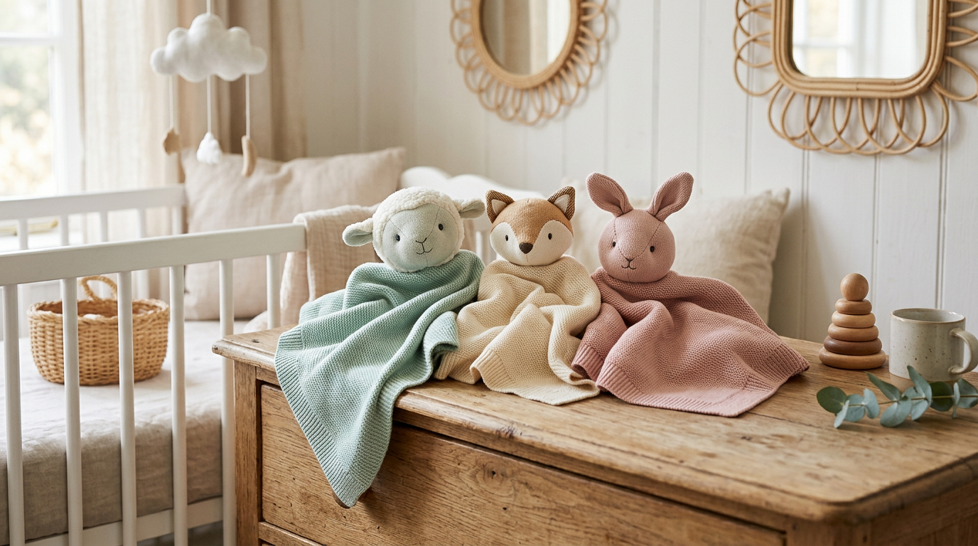 Maya sleeping with her favorite stuffed animal blanket in the crib