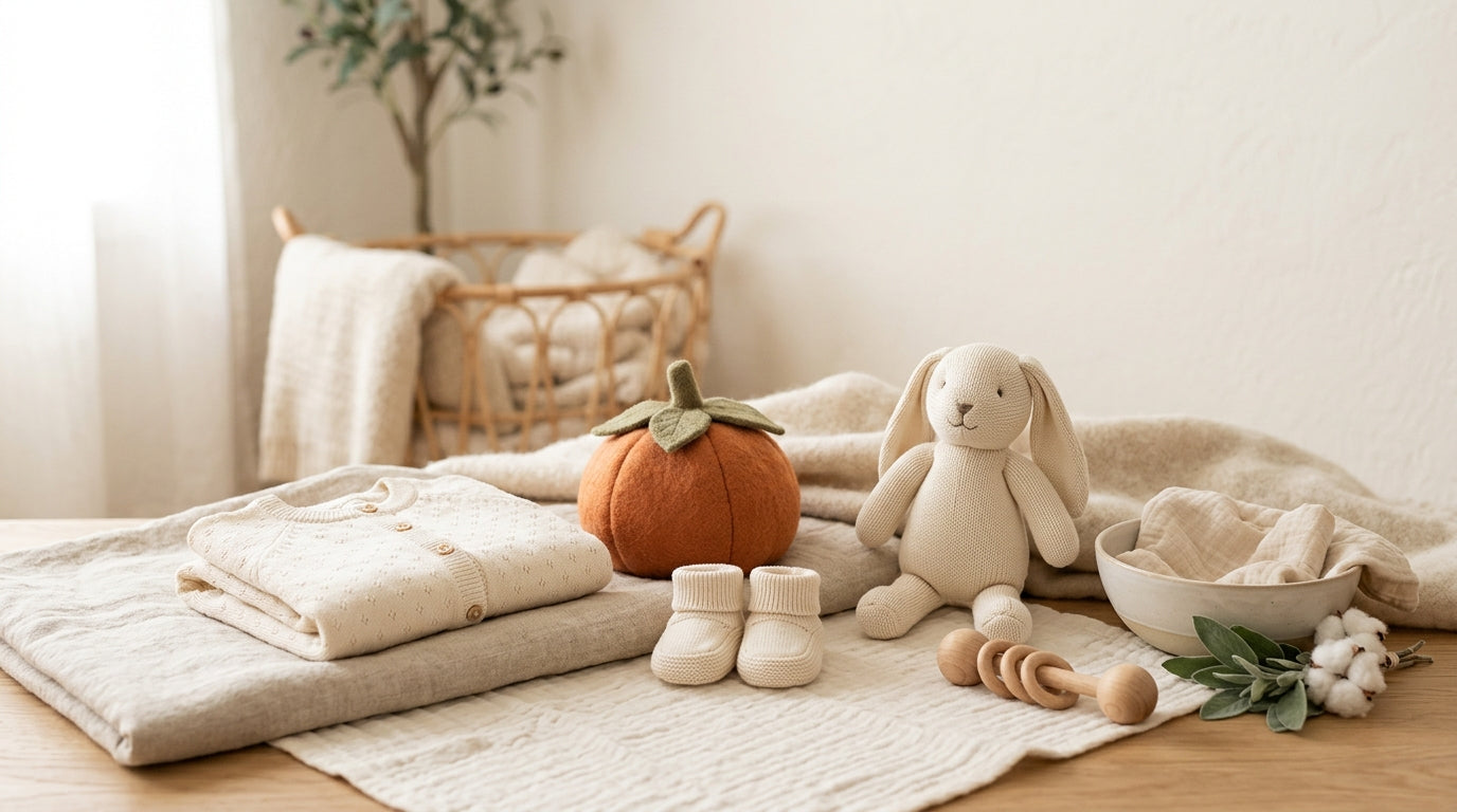 Stressed mom holding baby in a simple cotton Halloween outfit