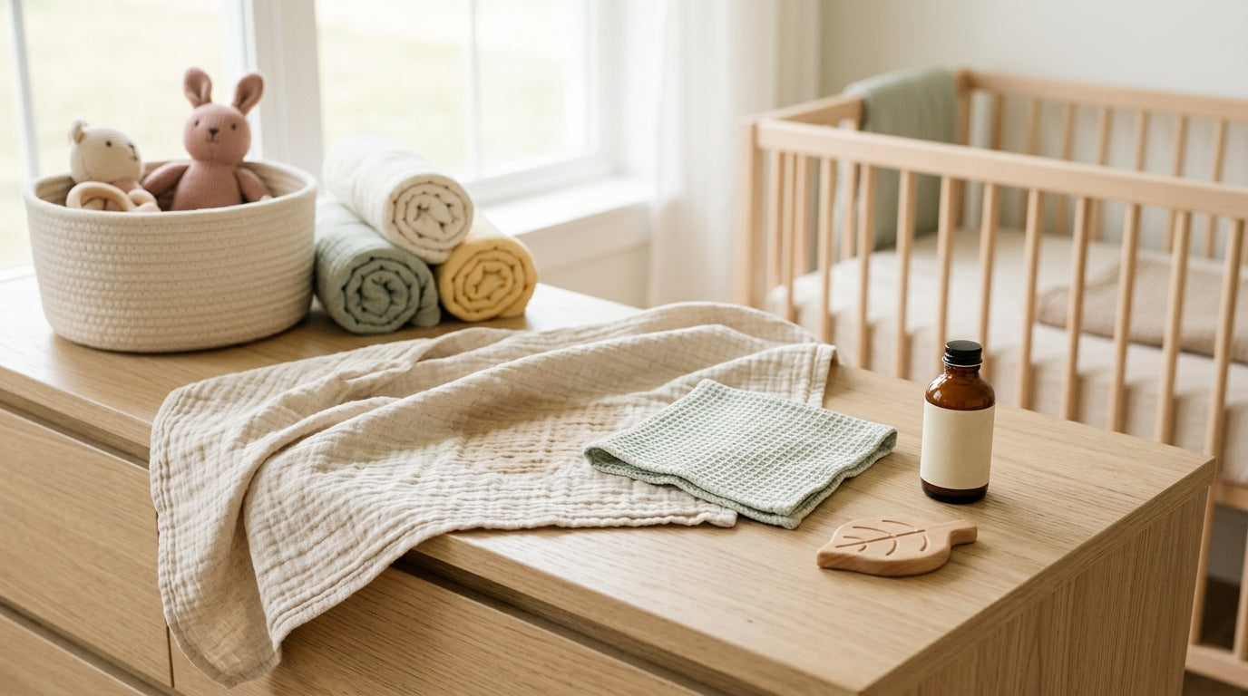 Mom holding baby upright over her shoulder with a burp cloth