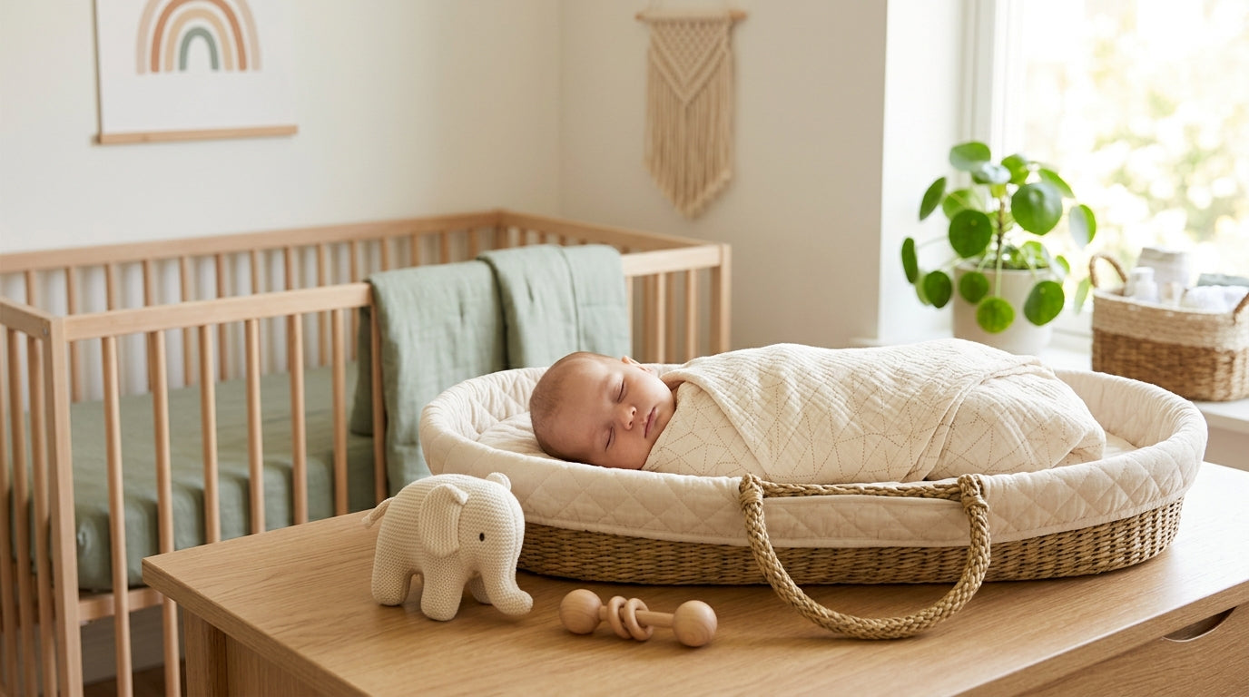 Exhausted mom holding a screaming baby in a dark kitchen at 3 AM