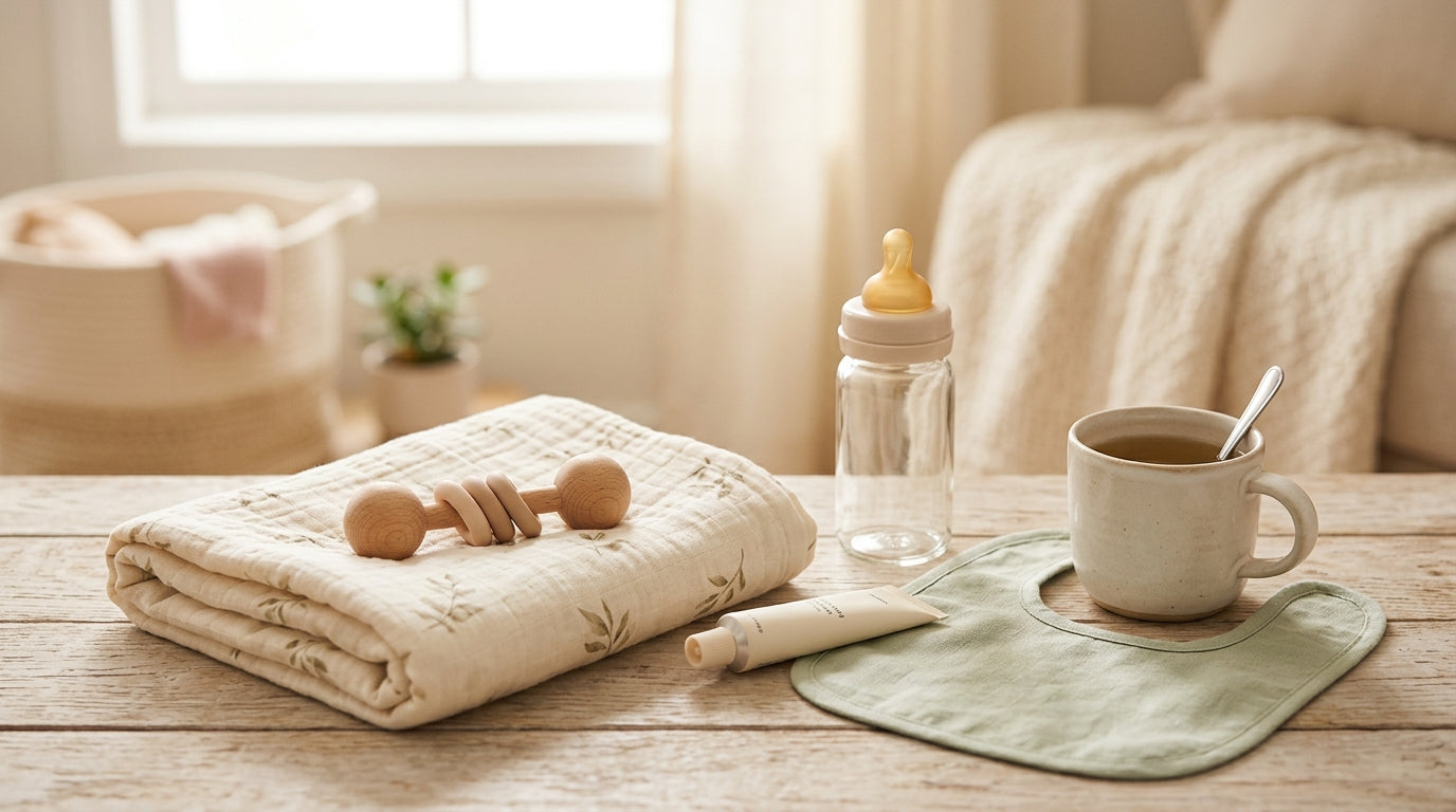 A deeply tired dad holding my baby while staring blankly into the middle distance