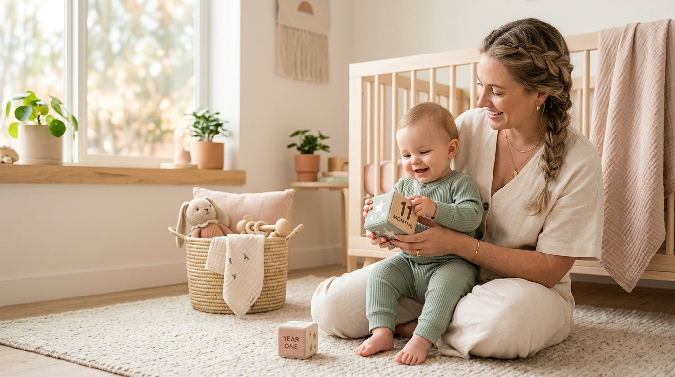 A tired mom checking her phone to find out how old is lil baby at 3 am