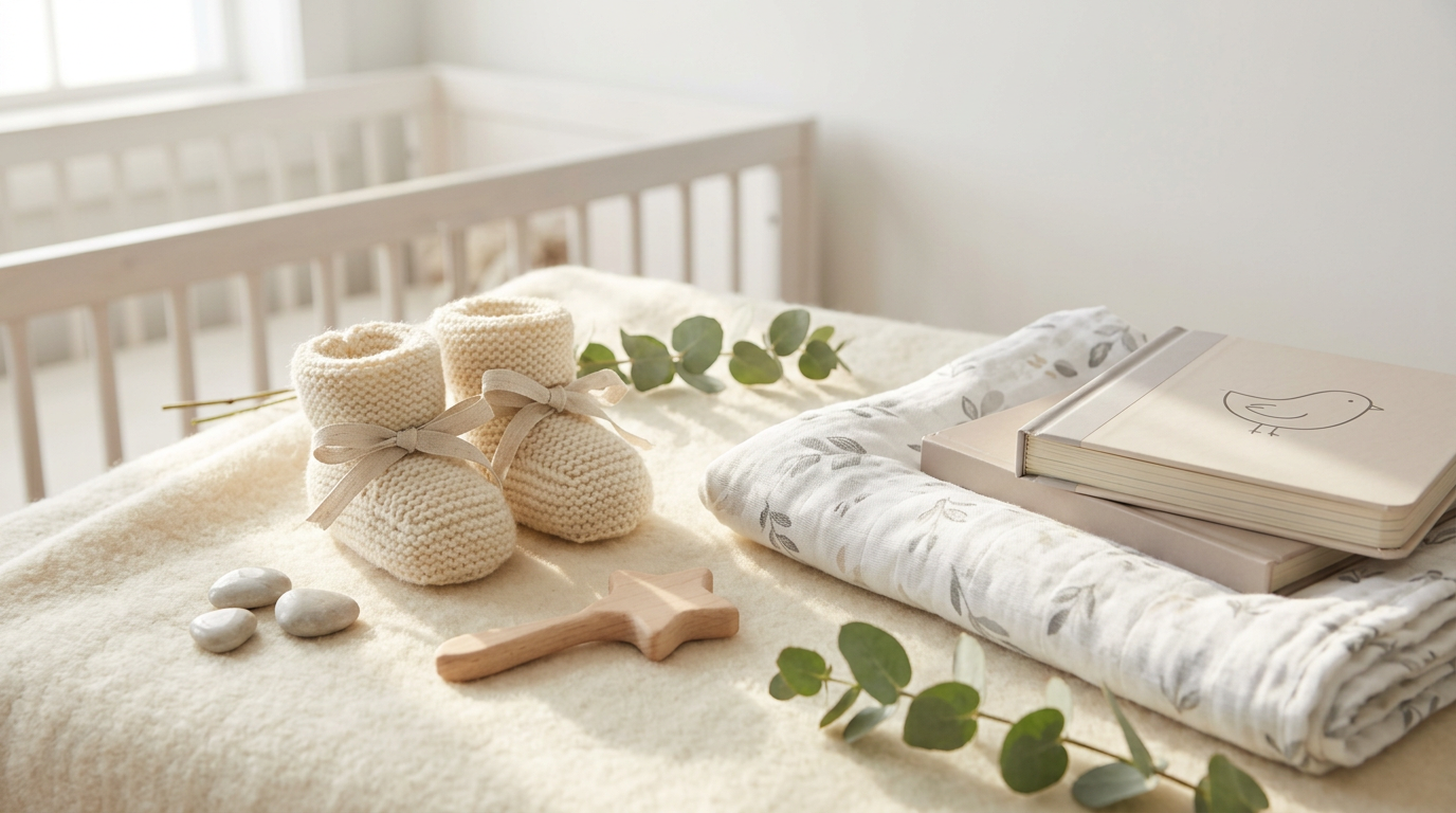 Baby wearing a soft organic cotton bodysuit sitting quietly in a church pew.