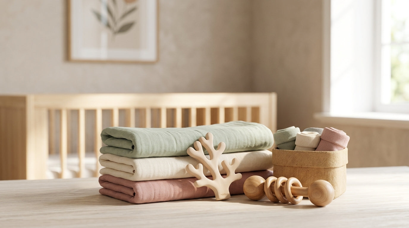 A dad looking stressed while holding an 11-month-old baby near a wooden play area