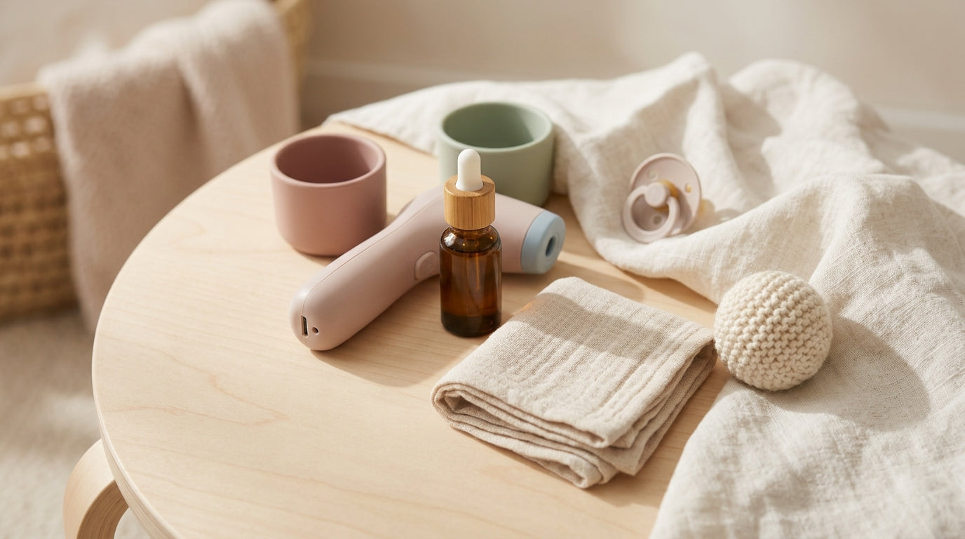 A tired mother holding a sick infant, thinking about the hydrogen bomb vs coughing baby internet joke