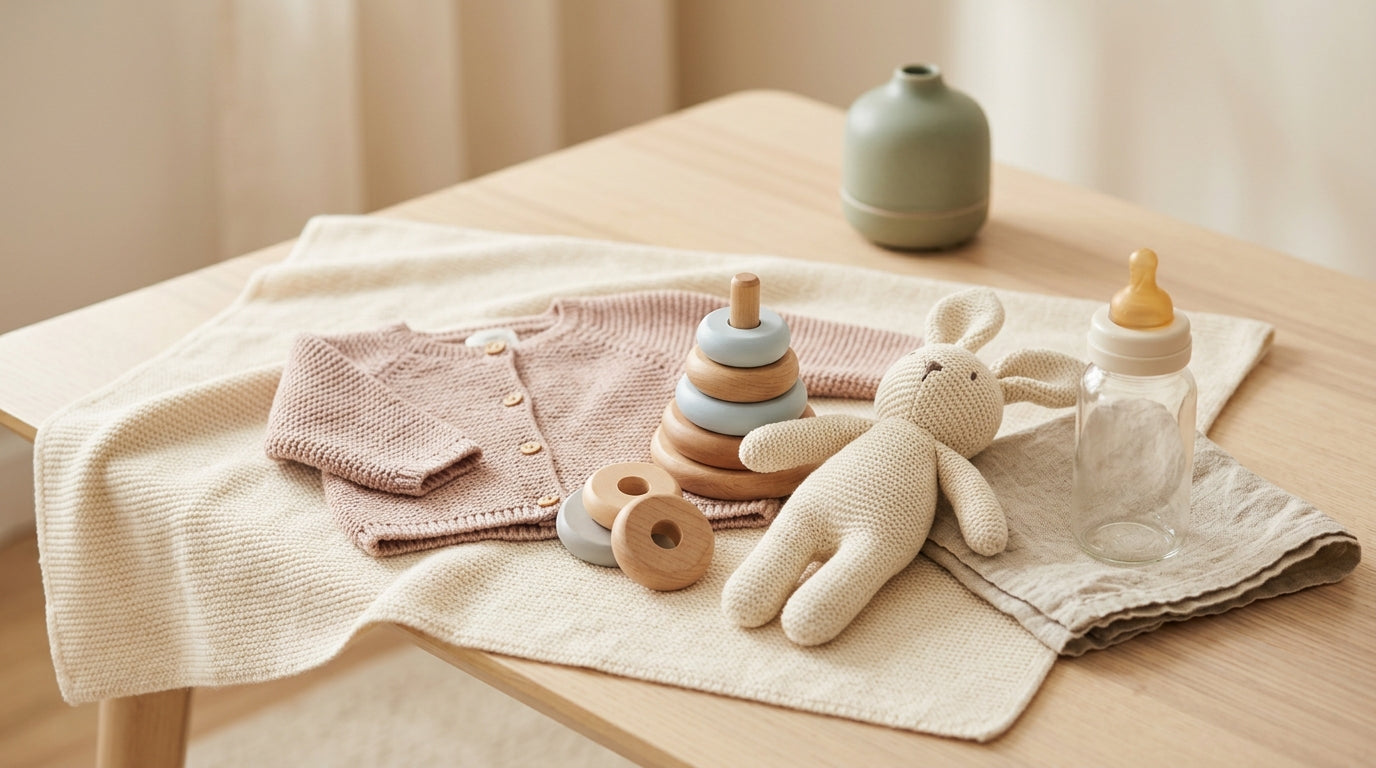 Exhausted dad looking at baby clothes after a late night internet search