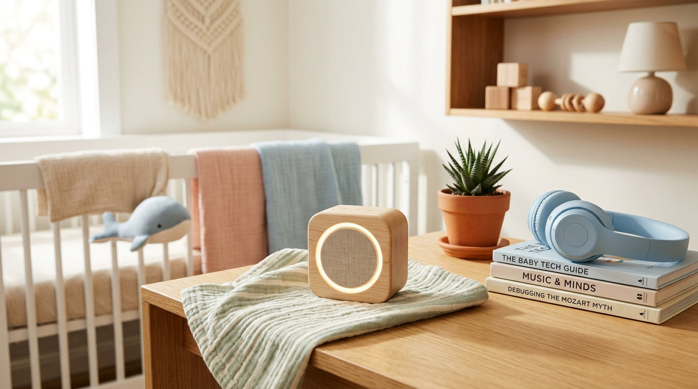 First time dad looking confused next to a baby playing with a wooden gym