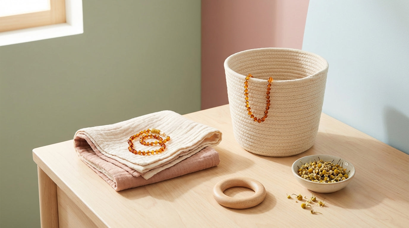 Jess holding a safe silicone panda teether instead of a beaded necklace