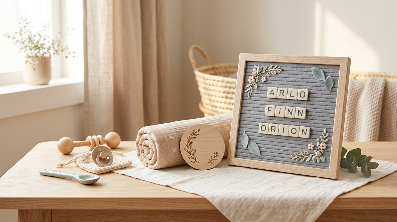 Exhausted father staring at a baby name book while holding a cup of lukewarm tea.