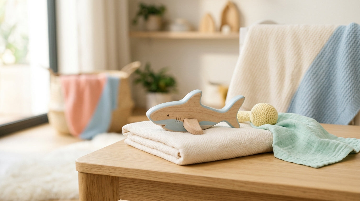 A toddler looking at a tablet playing a colorful animated video