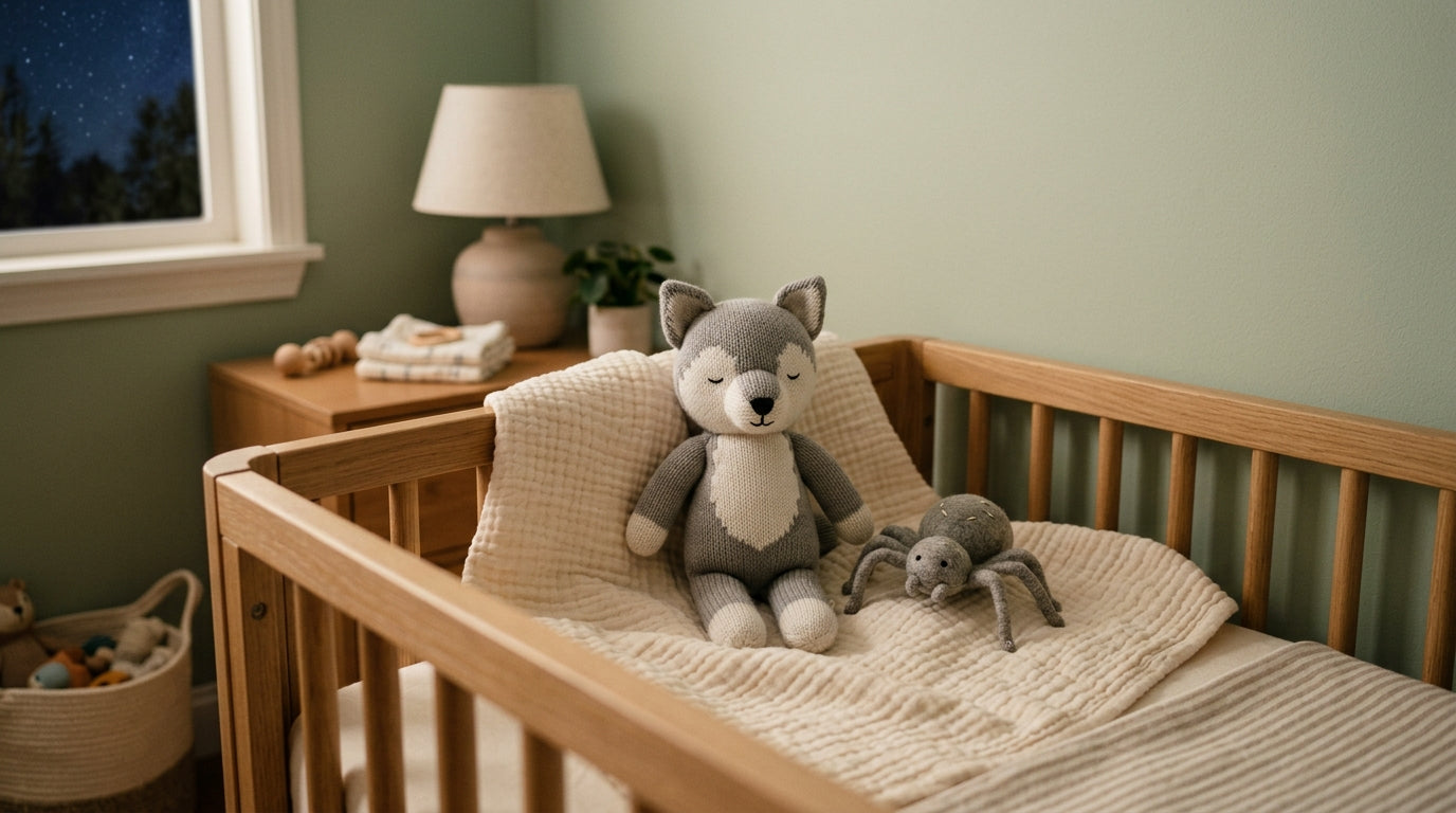 A tired mom holding a coffee mug next to a toddler bed