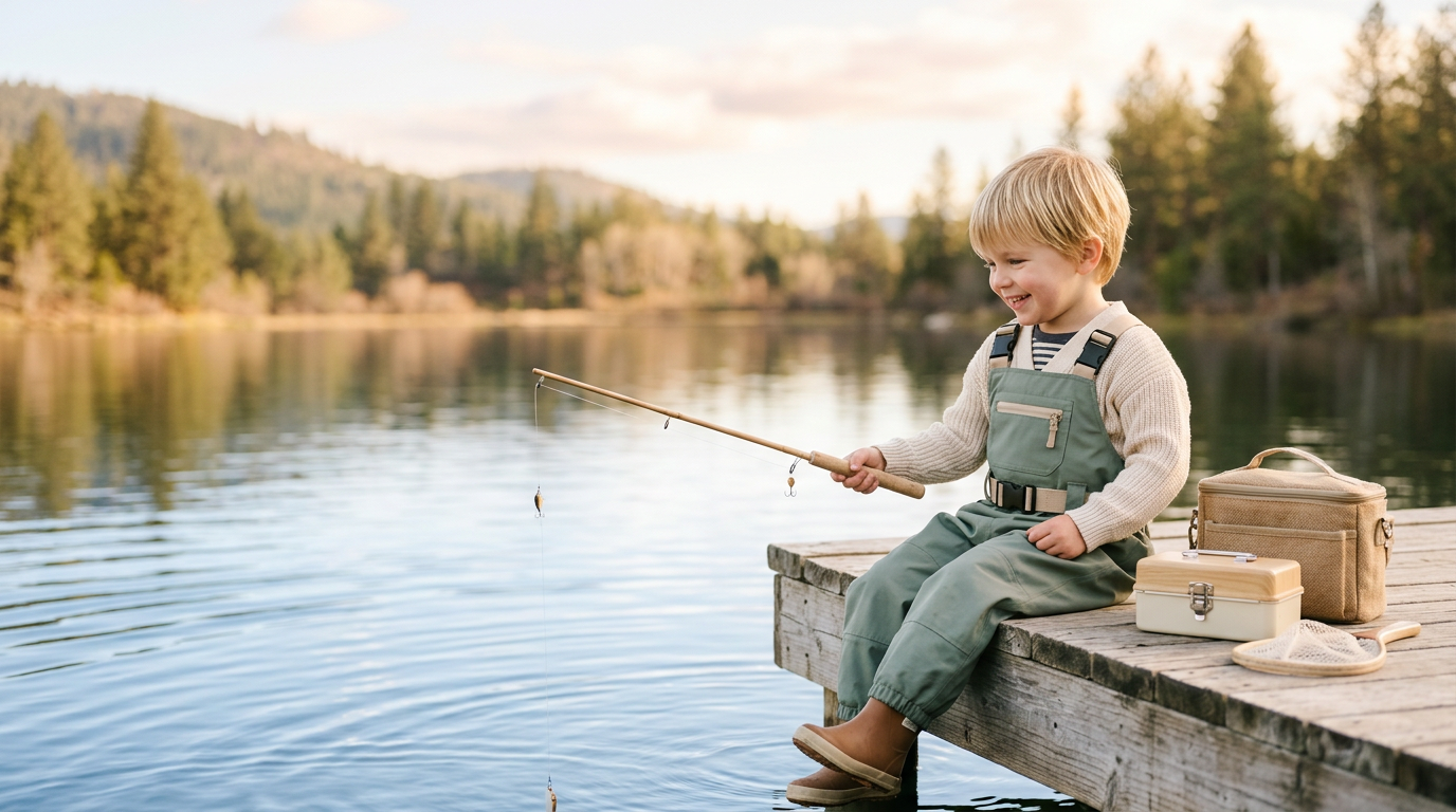 Toddler wearing bright orange waterproof chest bibs sitting in a muddy puddle
