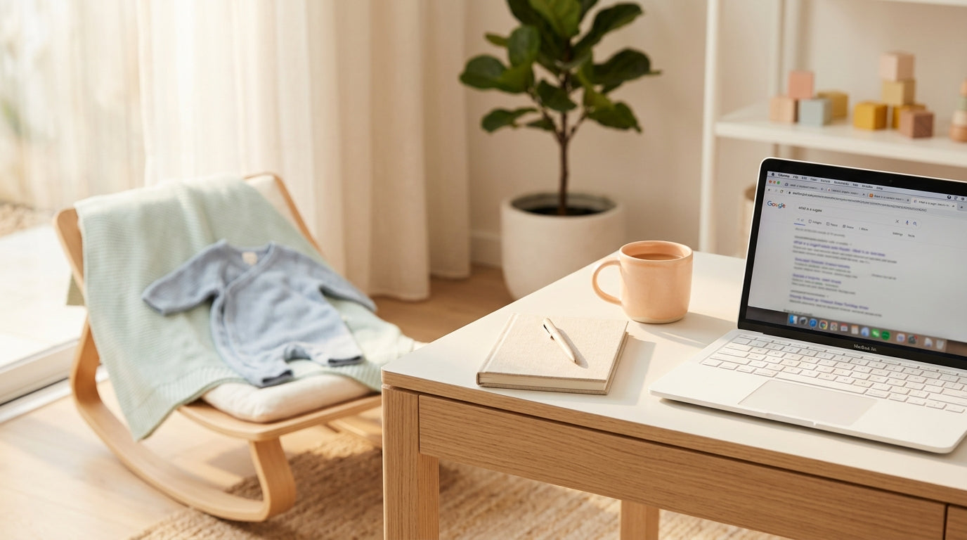 A mother sitting on a rug looking shocked at her smartphone screen