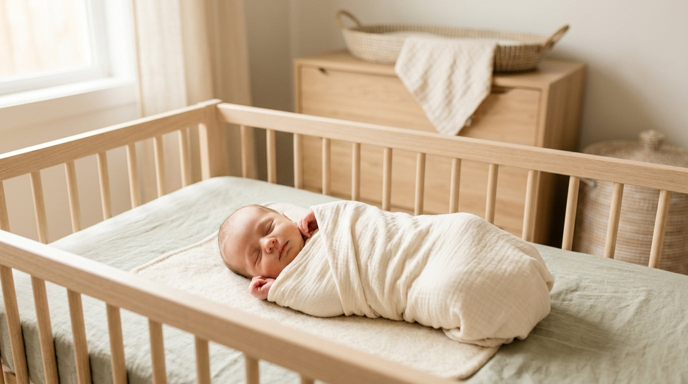 Exhausted dad looking at his phone in a dark room while a new born baby sleeps in a bassinet.