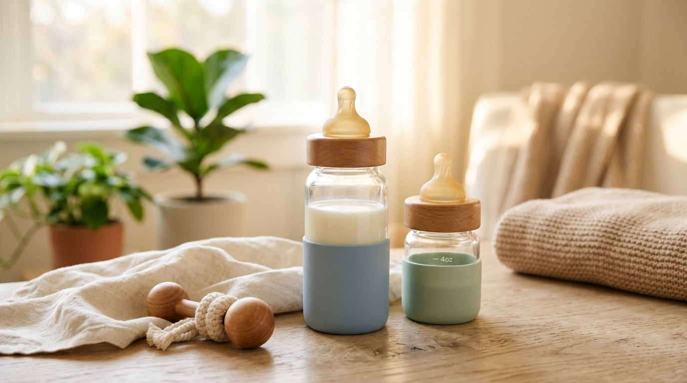Marcus staring at a cloudy plastic baby bottle under harsh kitchen lights