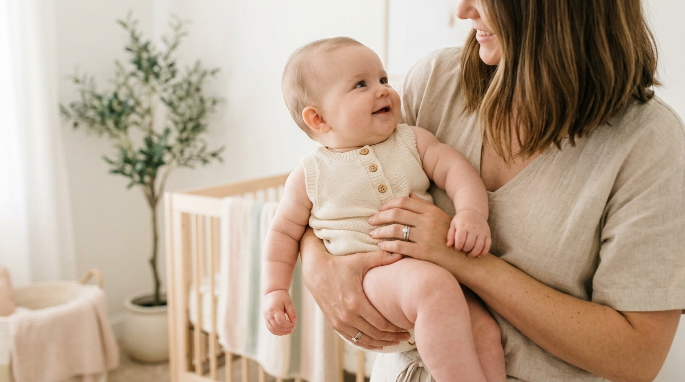 Chunky baby with rolls lying on a playmat grabbing their toes