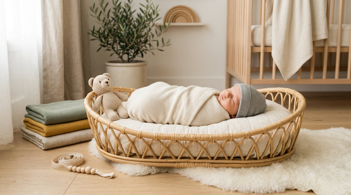 A tired mom holding a baby who has completely outgrown their footed pajamas