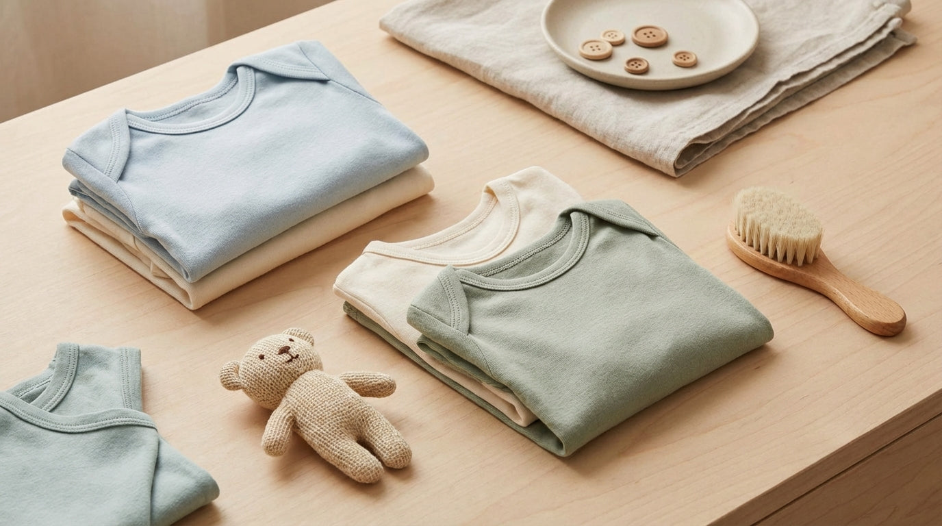 A frustrated mom holding a stiff infant outfit covered in spit-up